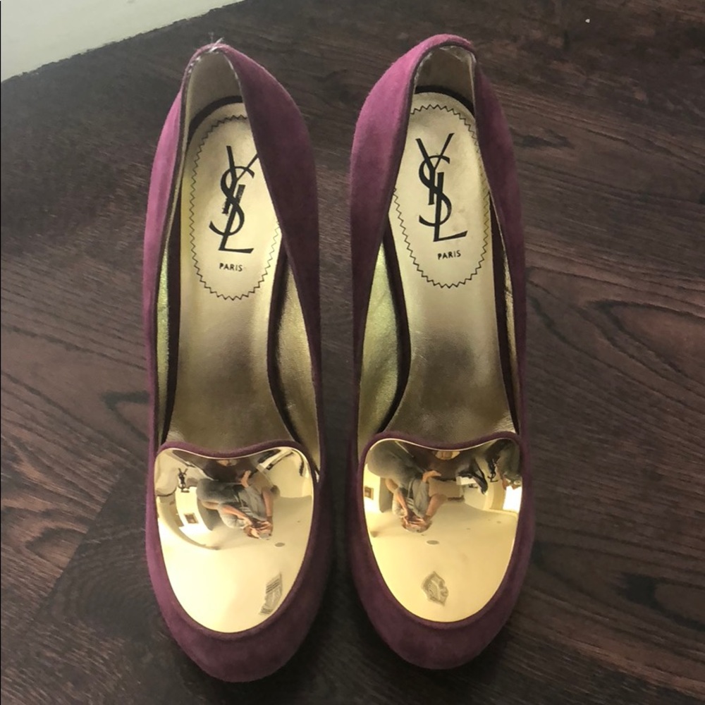 COPY - Yves Saint Laurent burgundy gold metal pumps